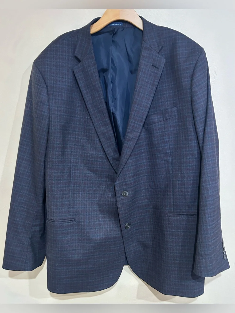 Stafford Mens Classic Fit Red Blue Blazer Sportscoat Two Button 54 Regular Lined
